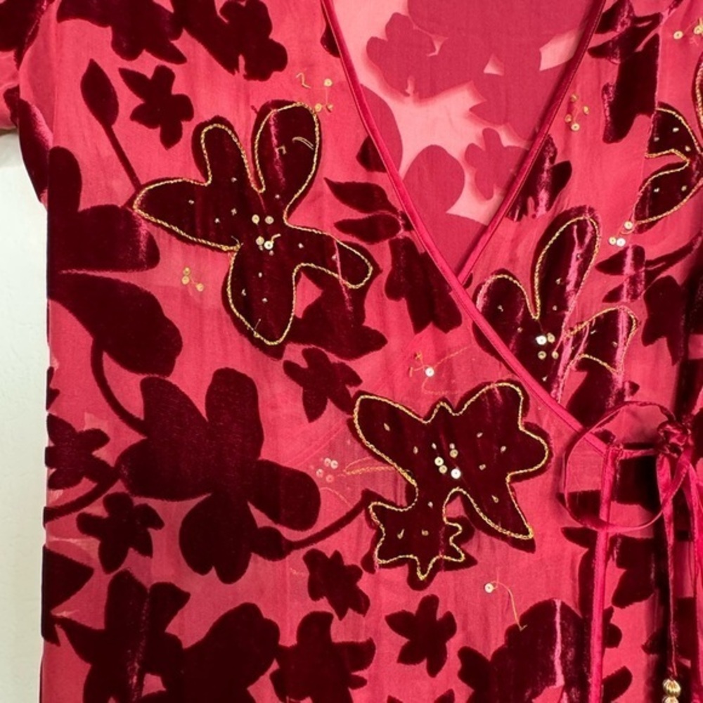 Soma Women's Silk Blend Red Wine Velvet Robe- Sz 0/1‎ (Small) - Picture 11 of 12